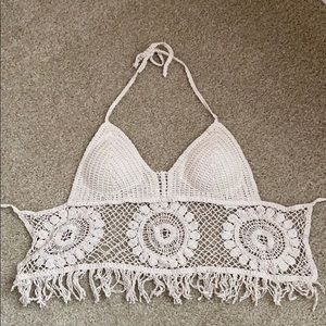 Boho halter knit wrap around top